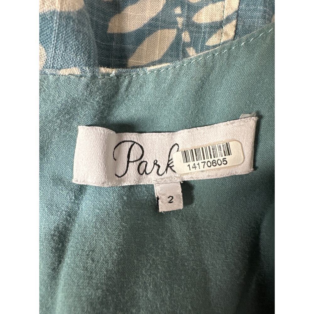 Parker Cammi Dress Leaf Print Short Puff Sleeve Scoop Neck Mini Sheath Green 2 - Picture 6 of 9